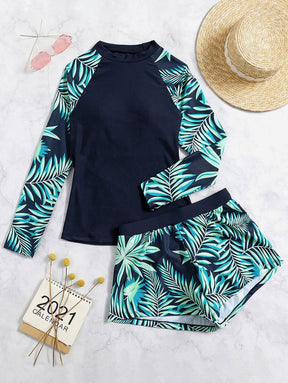 Conjunto Praia Manga Longa Azul Marinho