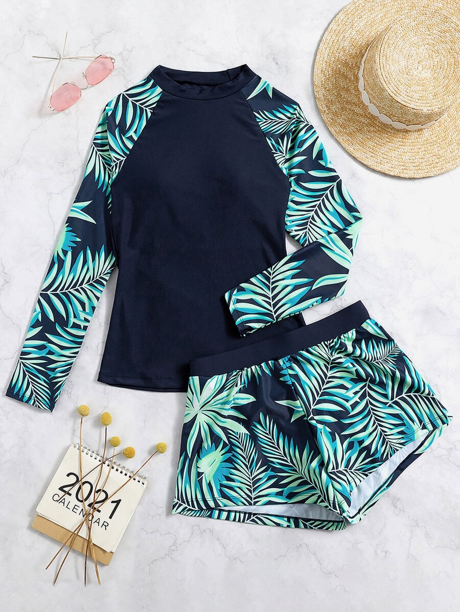 Conjunto Praia Manga Longa Azul Marinho