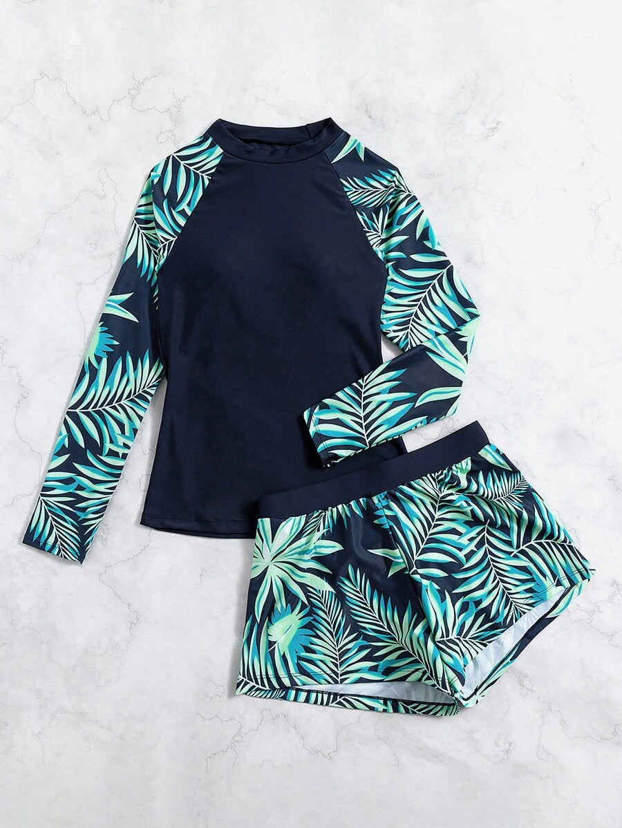 Conjunto Praia Manga Longa Azul Marinho