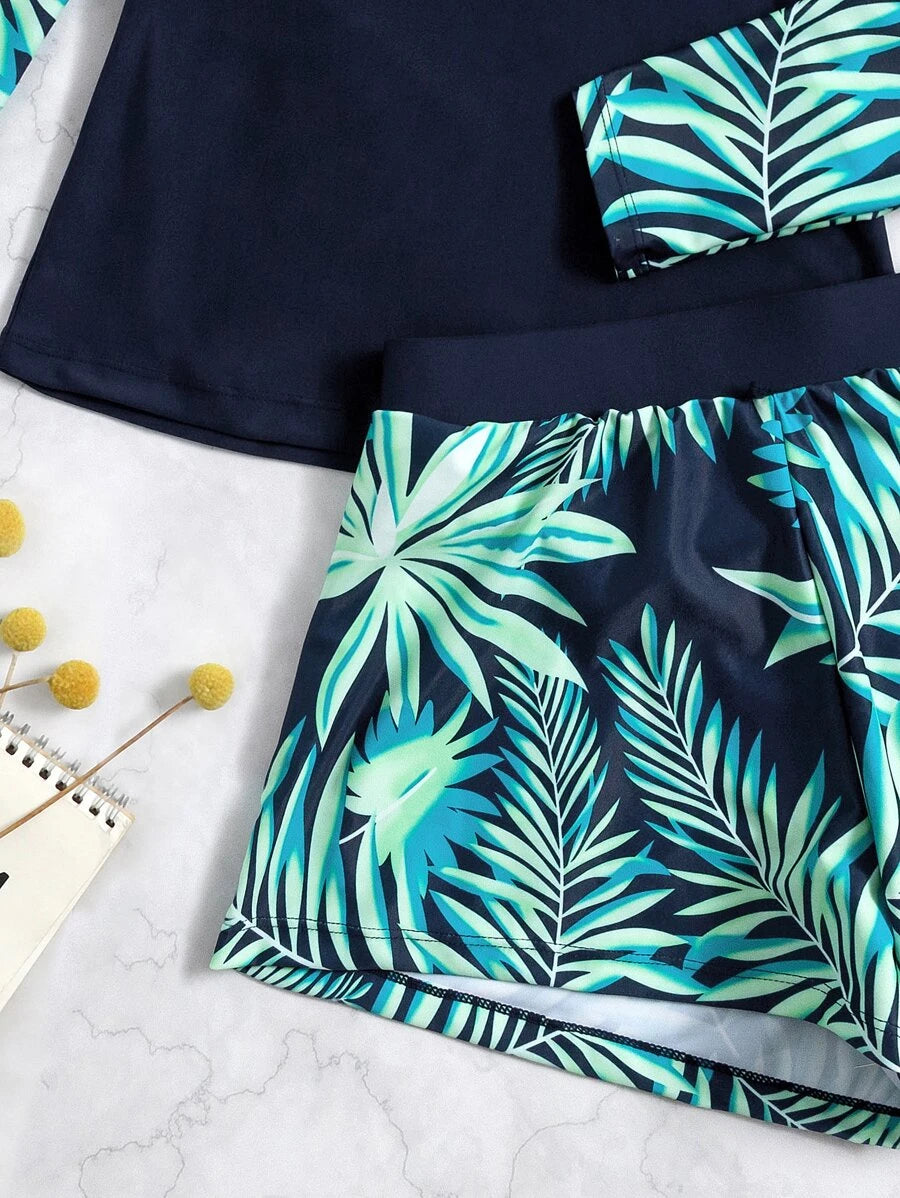 Conjunto Praia Manga Longa Azul Marinho