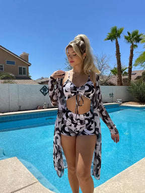 Conjunto Praia Estampado Psicodélico 3 Peças