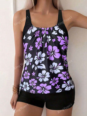 Conjunto Praia Preto com Top Floral