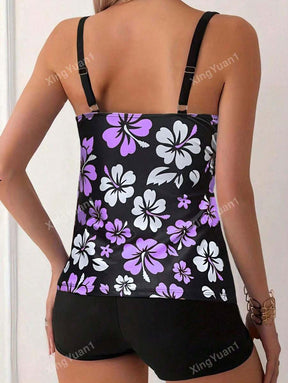 Conjunto Praia Preto com Top Floral