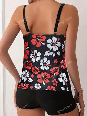 Conjunto Praia Preto com Top Floral