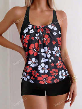 Conjunto Praia Preto com Top Floral