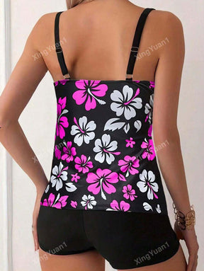 Conjunto Praia Preto com Top Floral