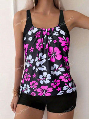 Conjunto Praia Preto com Top Floral