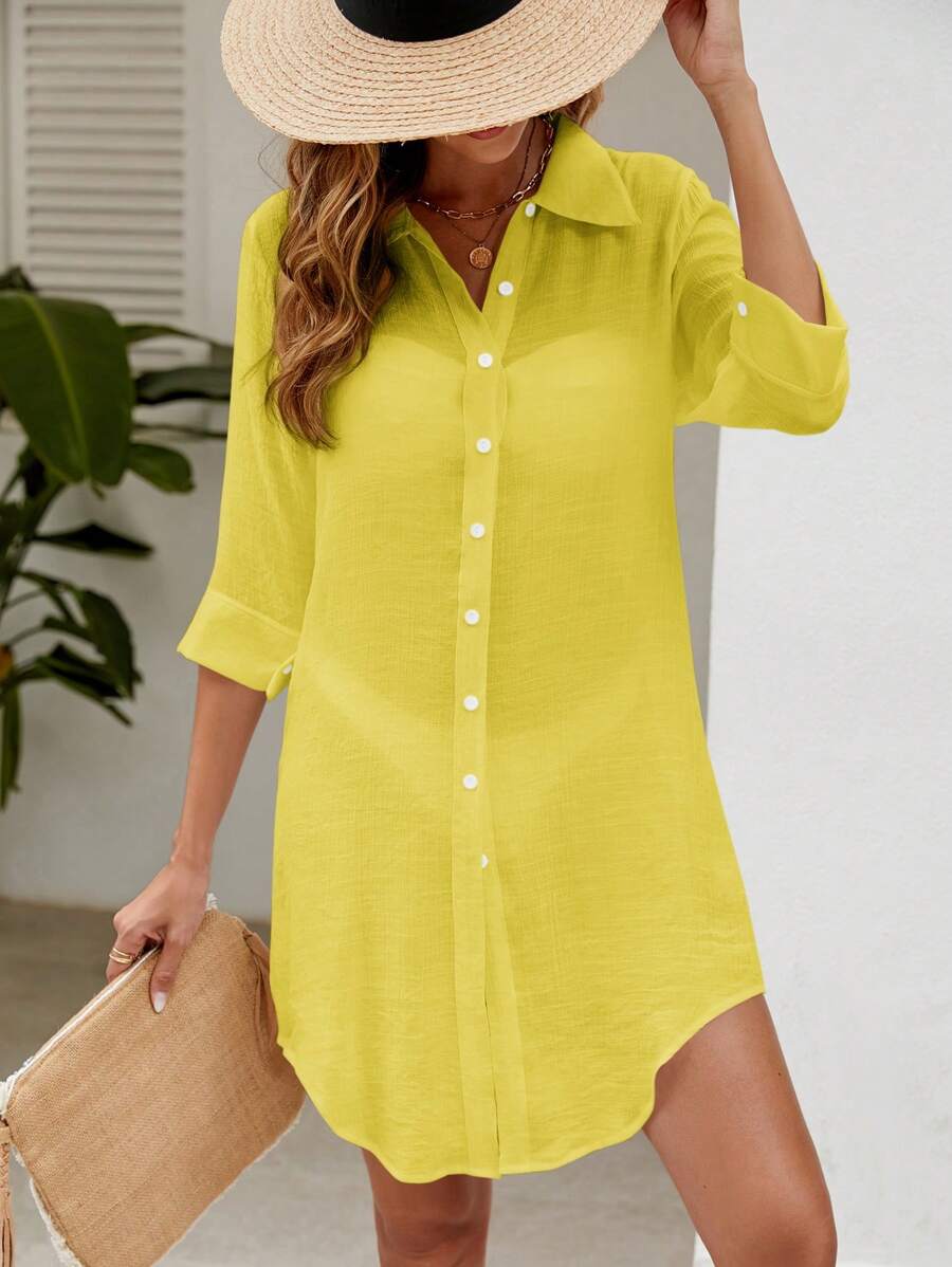 Saída de Praia Camisa Branca com Botões