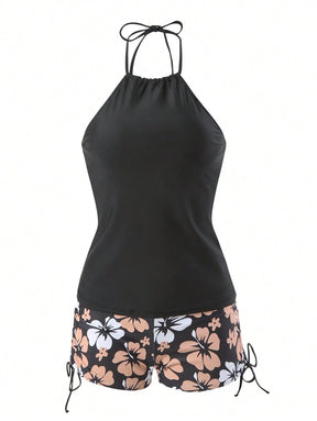 Conjunto Praia com Top Halter e Short Floral
