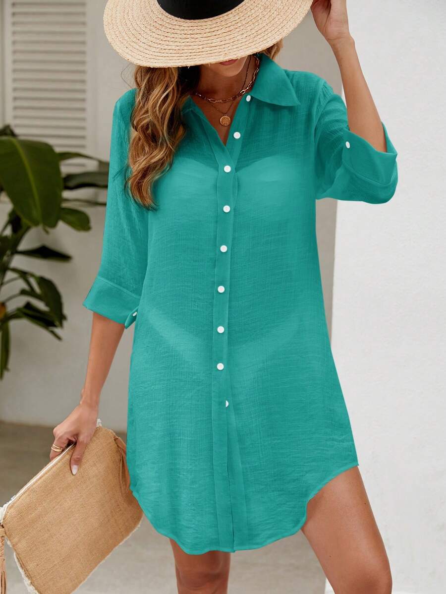 Saída de Praia Camisa Branca com Botões