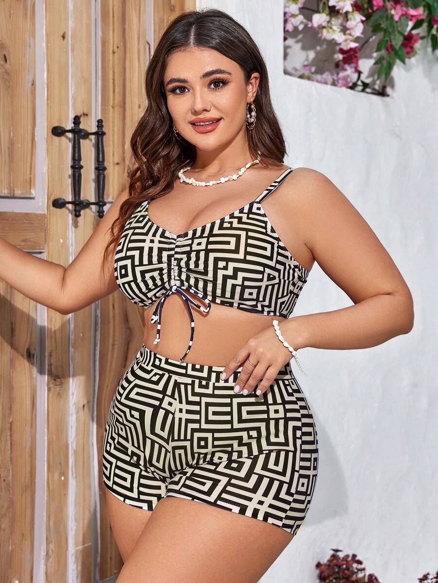 Conjunto Praia Plus Size 3 Peças Geométrico