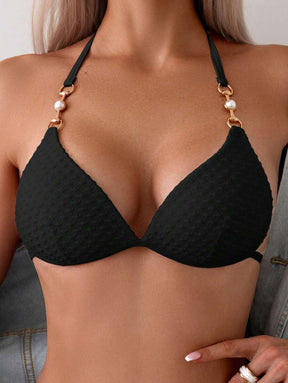 Biquíni Texturizado com Detalhe Dourado