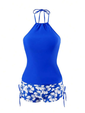 Conjunto Praia com Top Halter e Short Floral