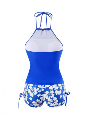 Conjunto Praia com Top Halter e Short Floral