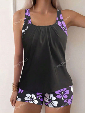 Conjunto Praia Preto com Top Floral