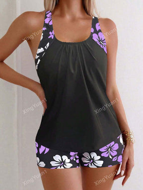 Conjunto Praia Preto com Top Floral