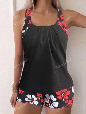 Conjunto Praia Preto com Top Floral