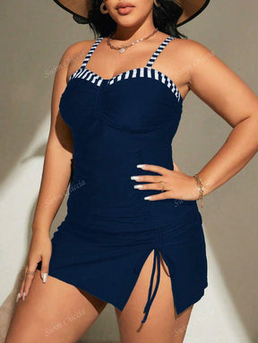 Conjunto Tankini Plus Size Marinho com Saia