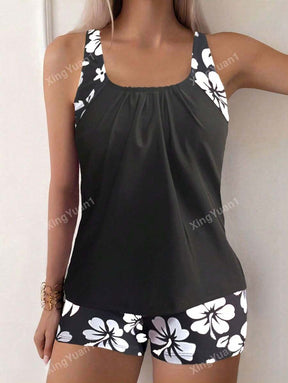 Conjunto Praia Preto com Top Floral