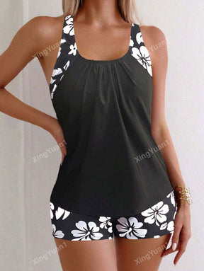 Conjunto Praia Preto com Top Floral