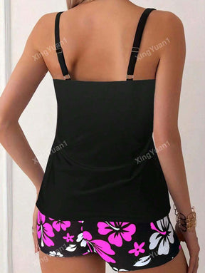 Conjunto Praia Preto com Top Floral