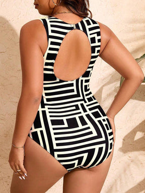 Maiô Geométrico Preto e Bege