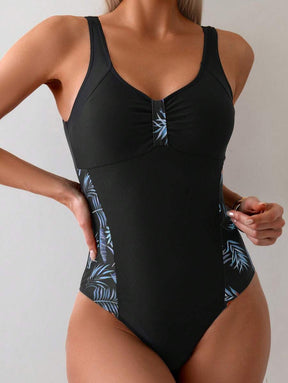 Maiô Preto com Laterais Estampadas