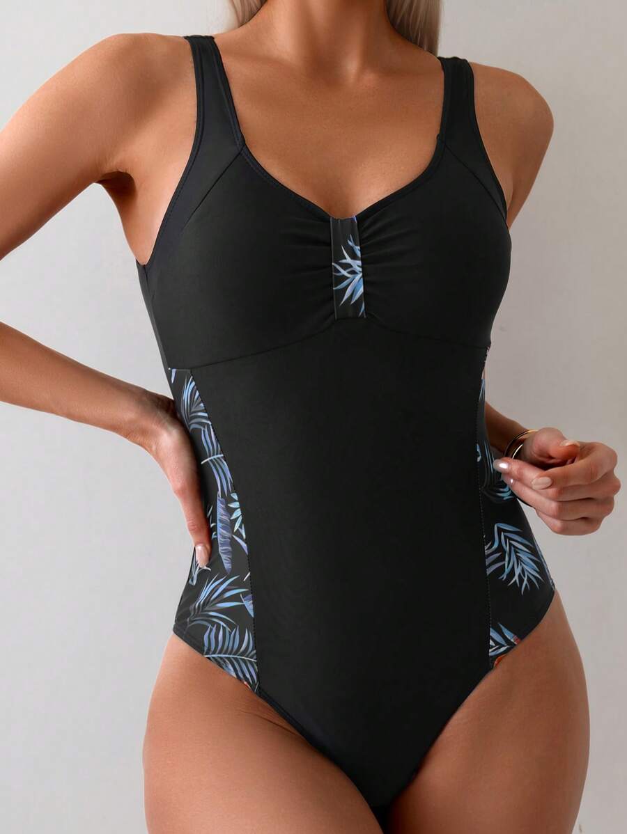 Maiô Preto com Laterais Estampadas