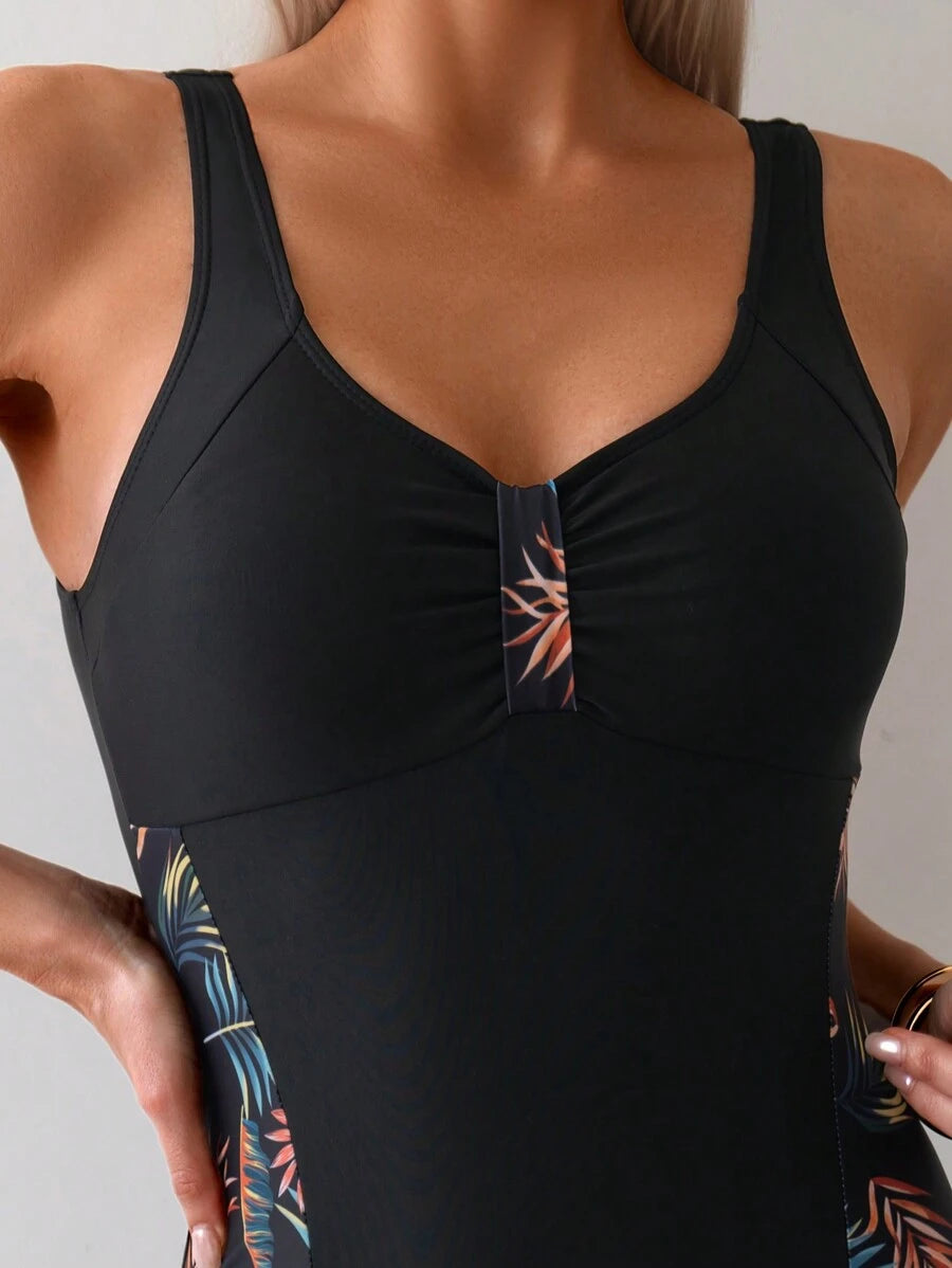 Maiô Preto com Laterais Estampadas