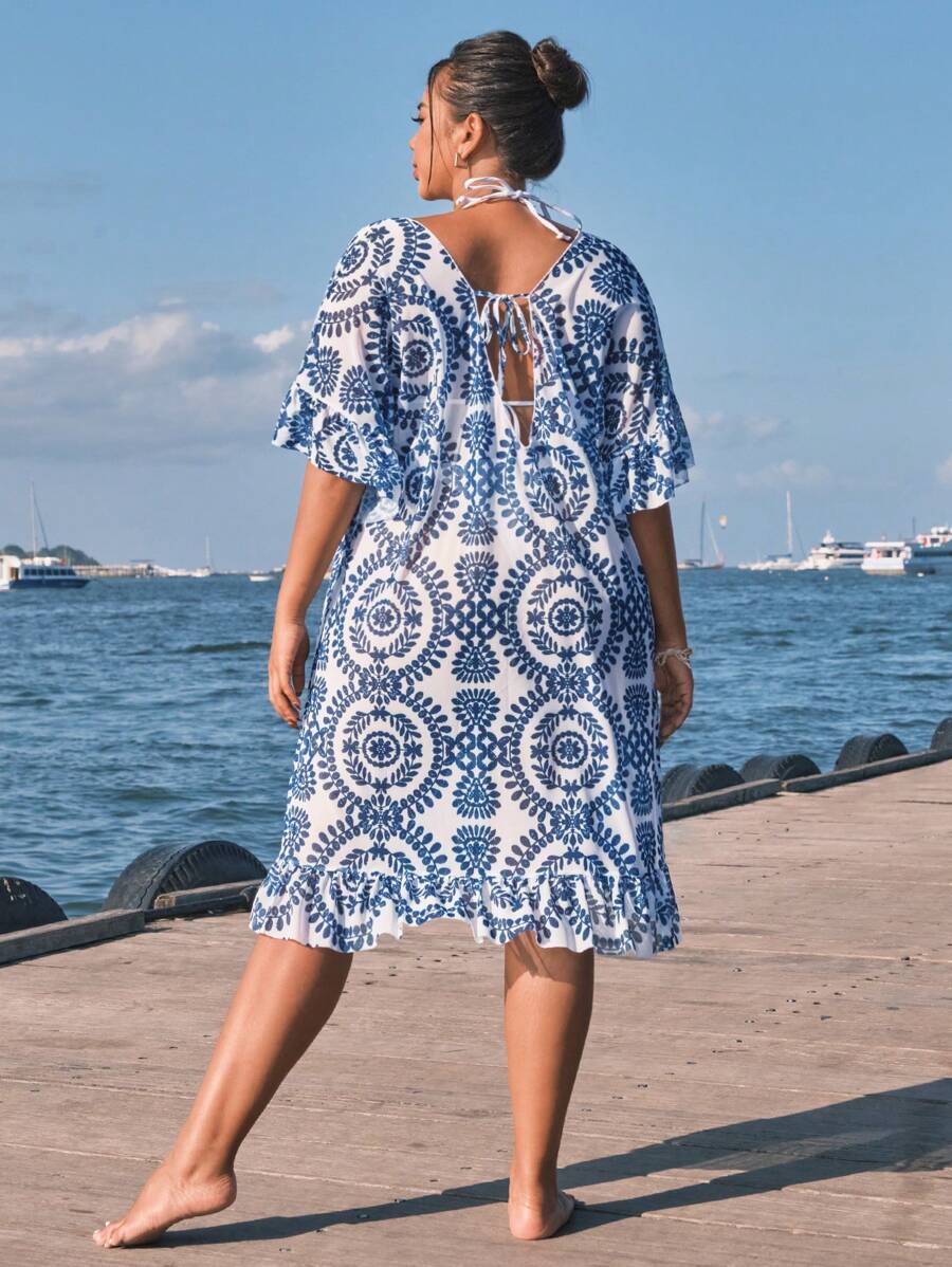 Saída de Praia Floral Plus Size
