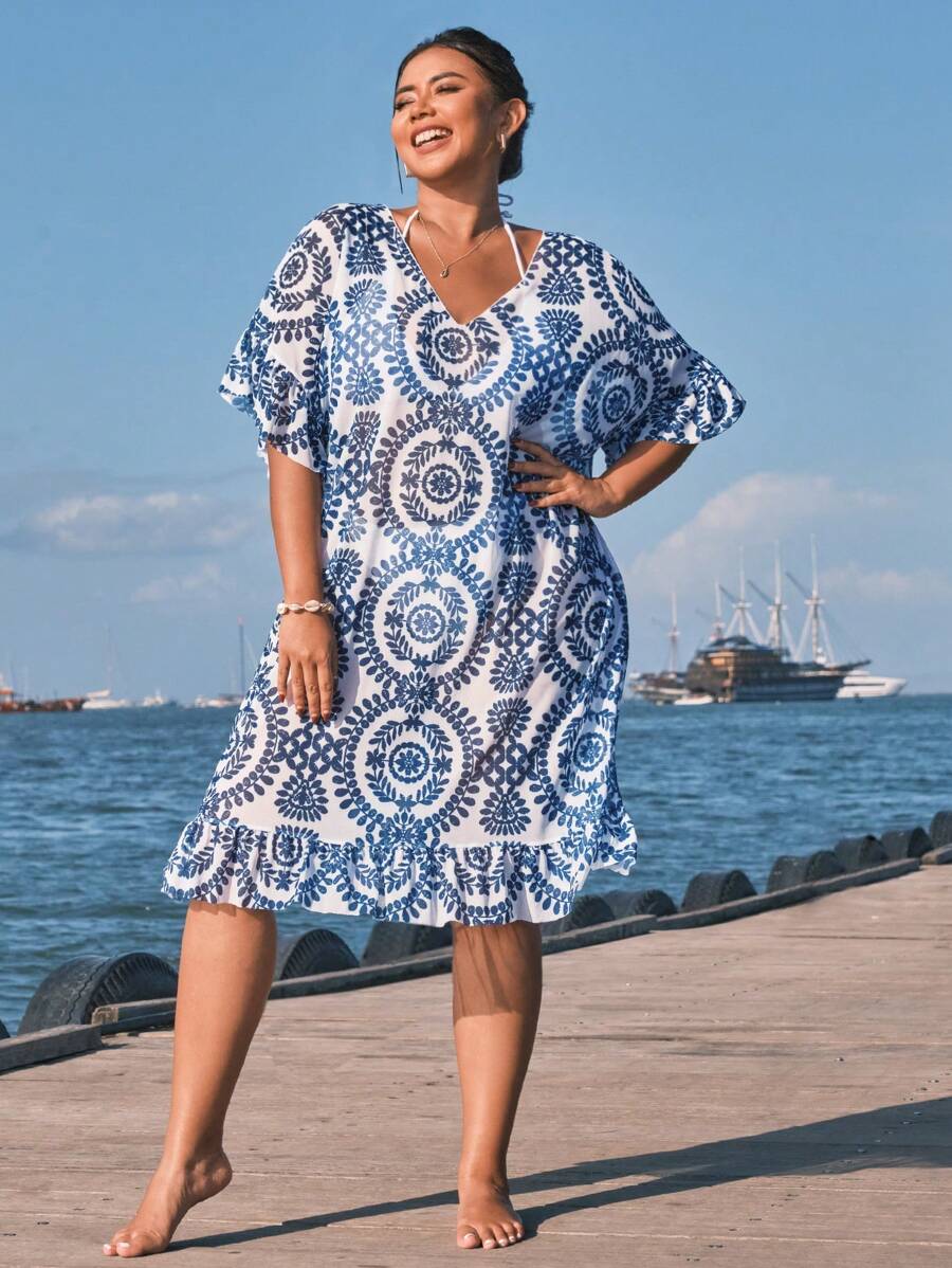 Saída de Praia Floral Plus Size