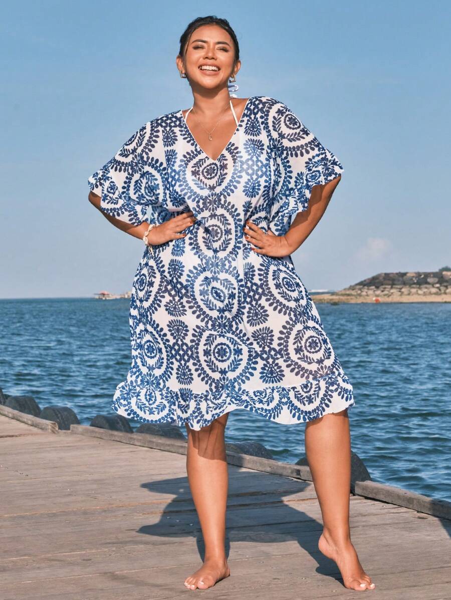 Saída de Praia Floral Plus Size