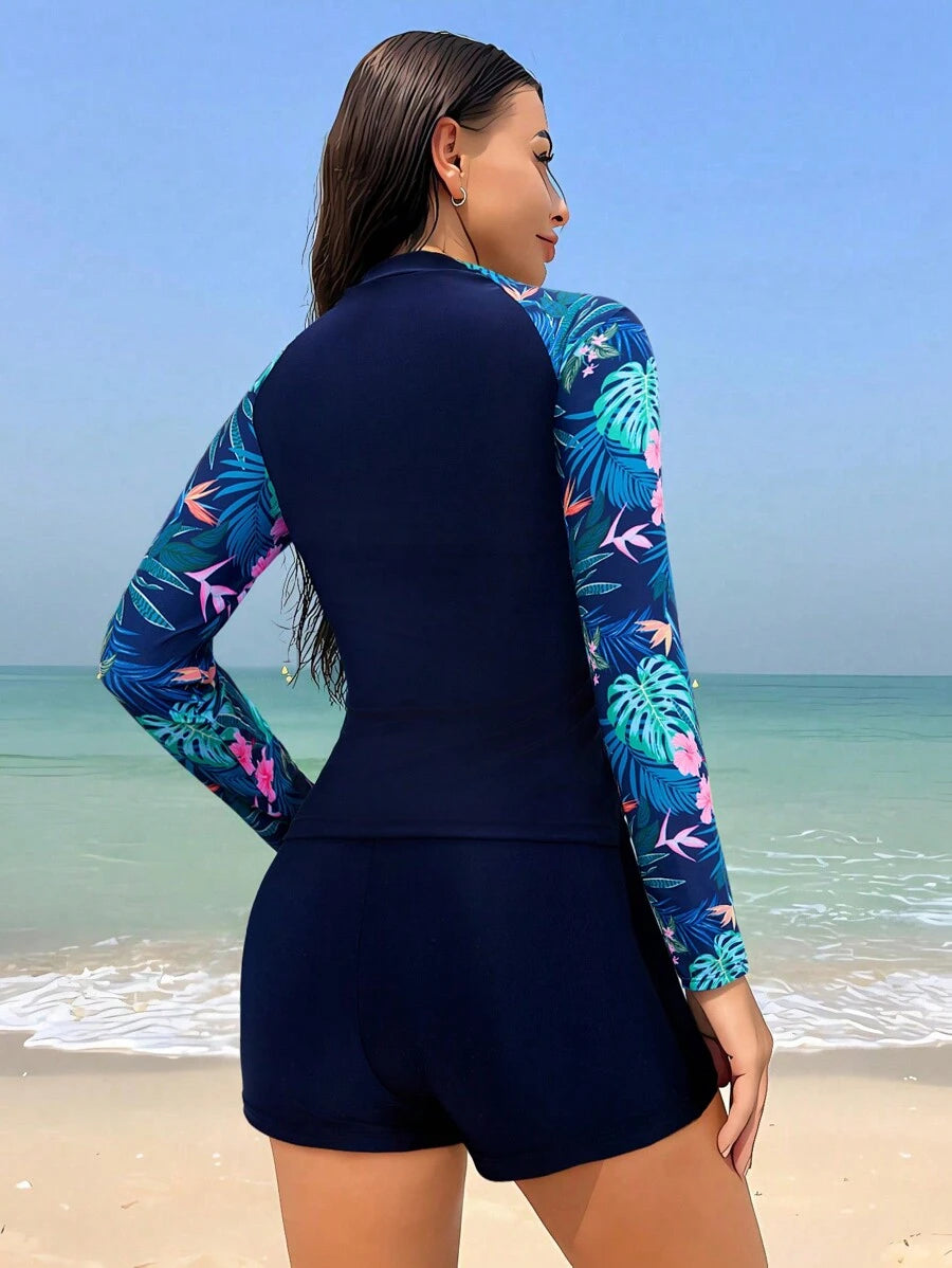 Conjunto Surfwear Manga Longa Floral