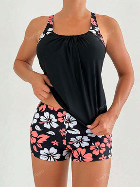 Conjunto Praia Preto com Top Floral