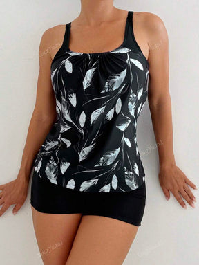 Conjunto Praia Preto com Top Floral