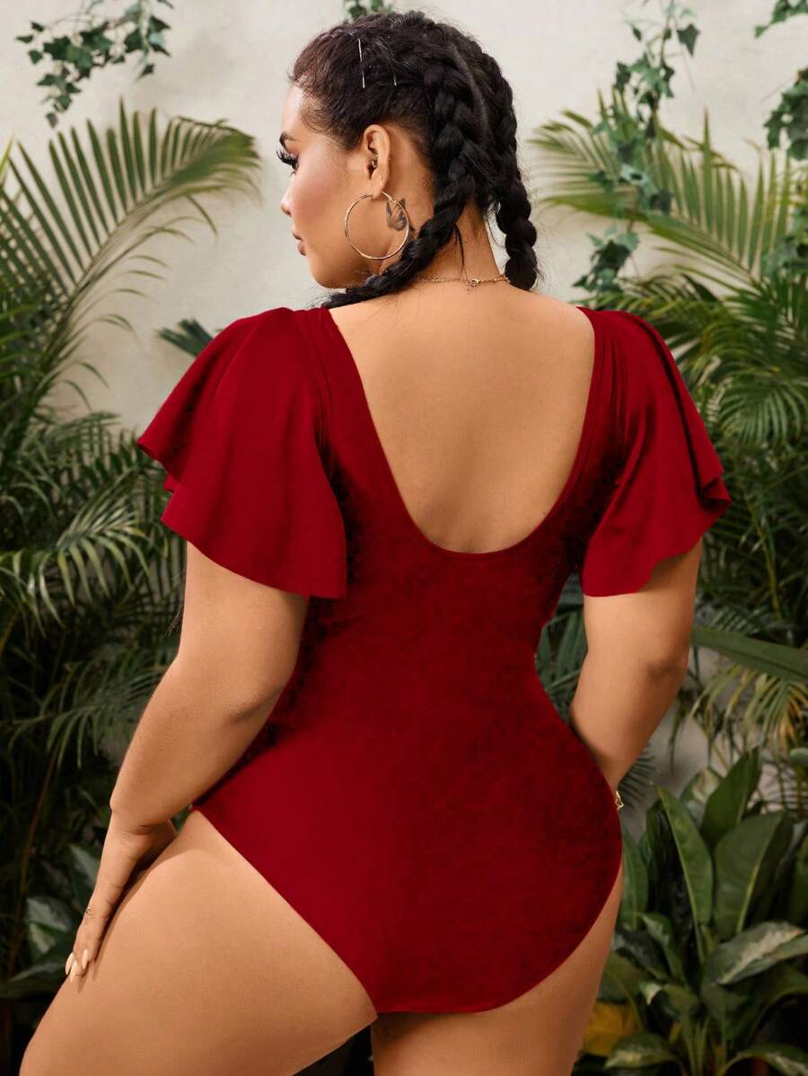 Maiô Plus Size com Babado Manga