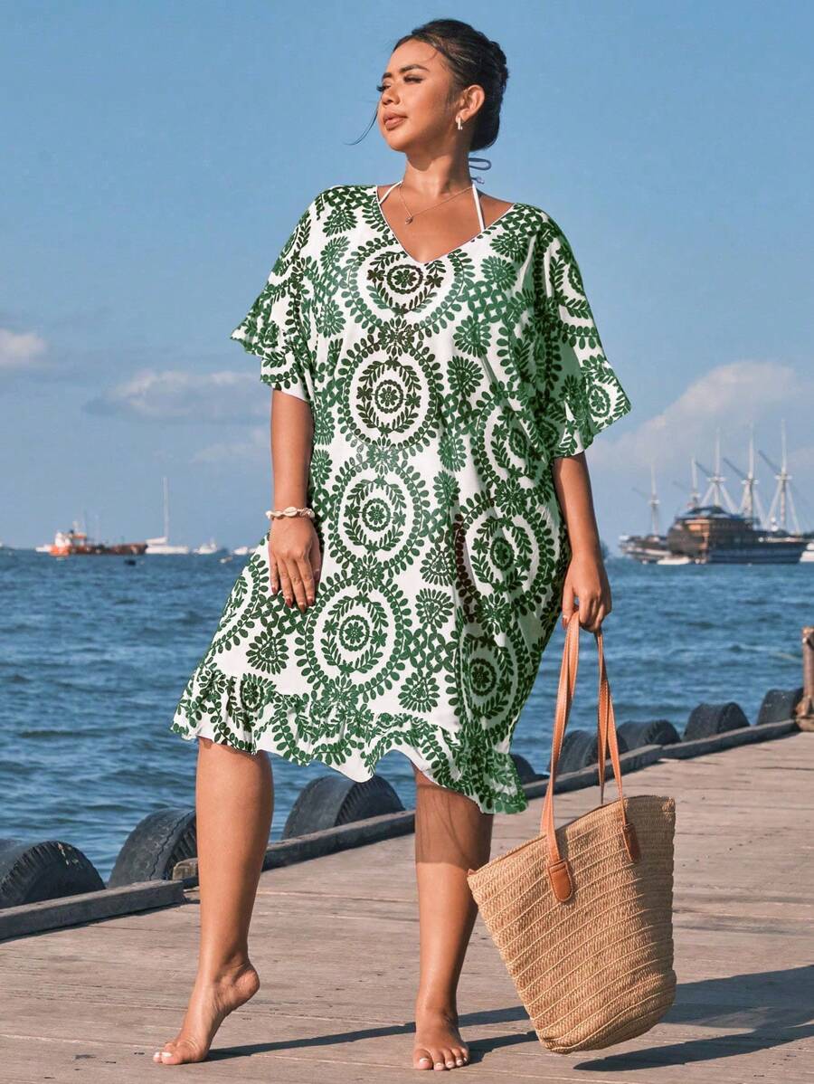 Saída de Praia Floral Plus Size