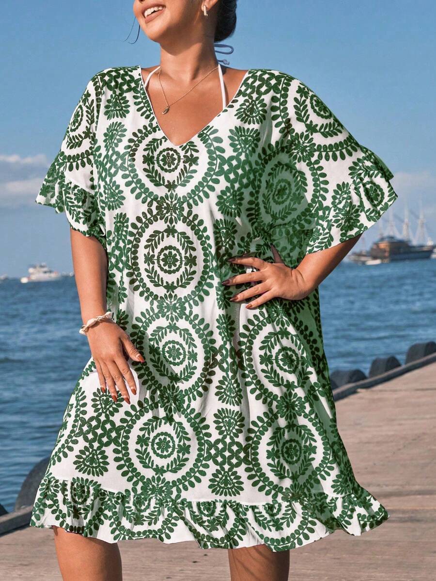 Saída de Praia Floral Plus Size