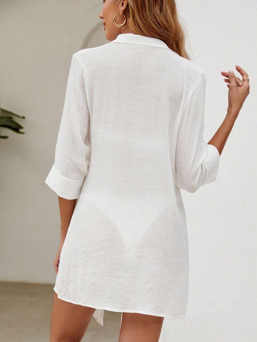 Saída de Praia Camisa Branca com Botões