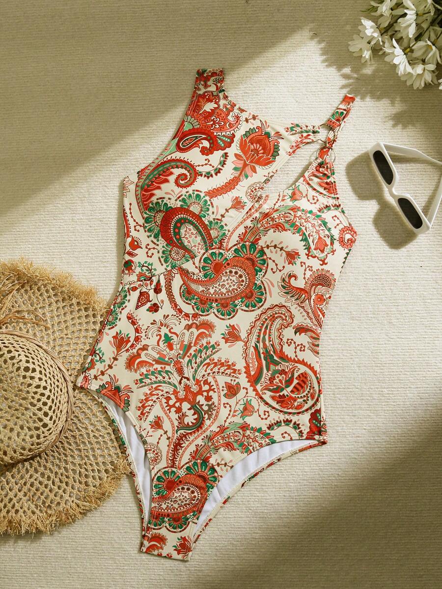 Maiô Estampado Étnico com Recorte no Decote