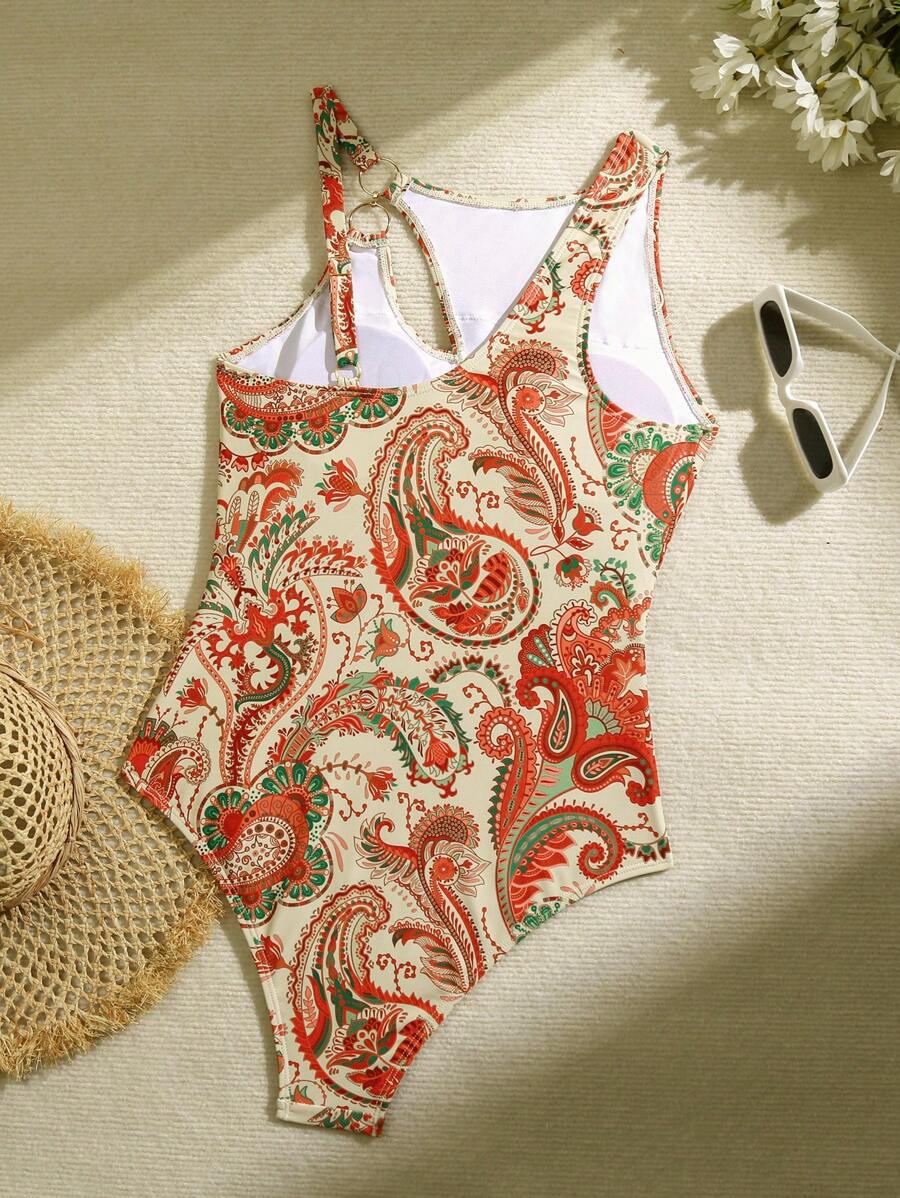 Maiô Estampado Étnico com Recorte no Decote