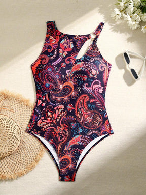 Maiô Estampado Étnico com Recorte no Decote