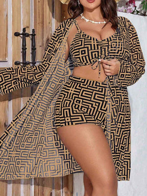 Conjunto Praia Plus Size 3 Peças Geométrico