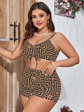 Conjunto Praia Plus Size 3 Peças Geométrico
