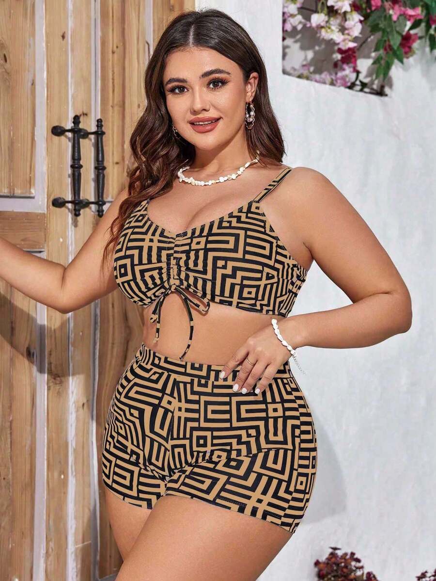 Conjunto Praia Plus Size 3 Peças Geométrico