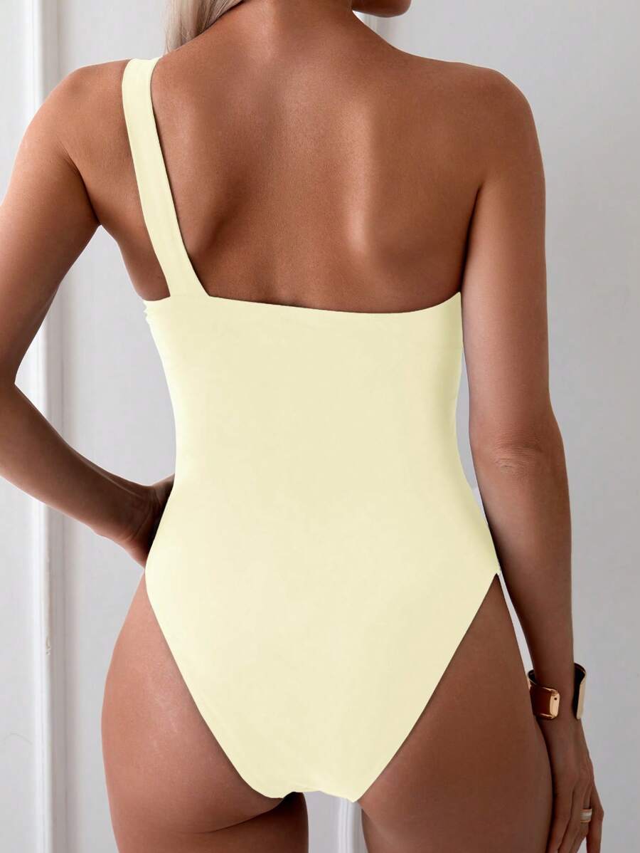 Maiô sofisticado Ombro Único com Detalhe Dourado