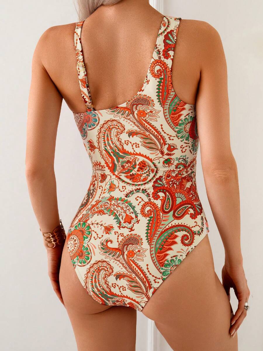 Maiô Estampado Étnico com Recorte no Decote