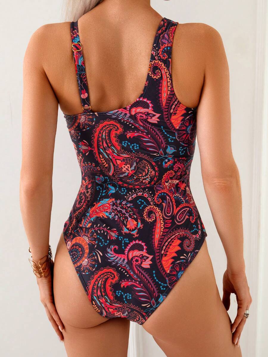 Maiô Estampado Étnico com Recorte no Decote