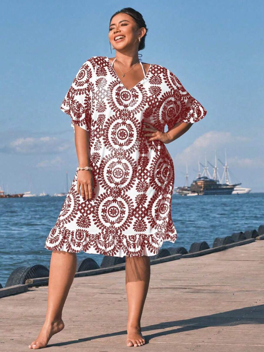 Saída de Praia Floral Plus Size