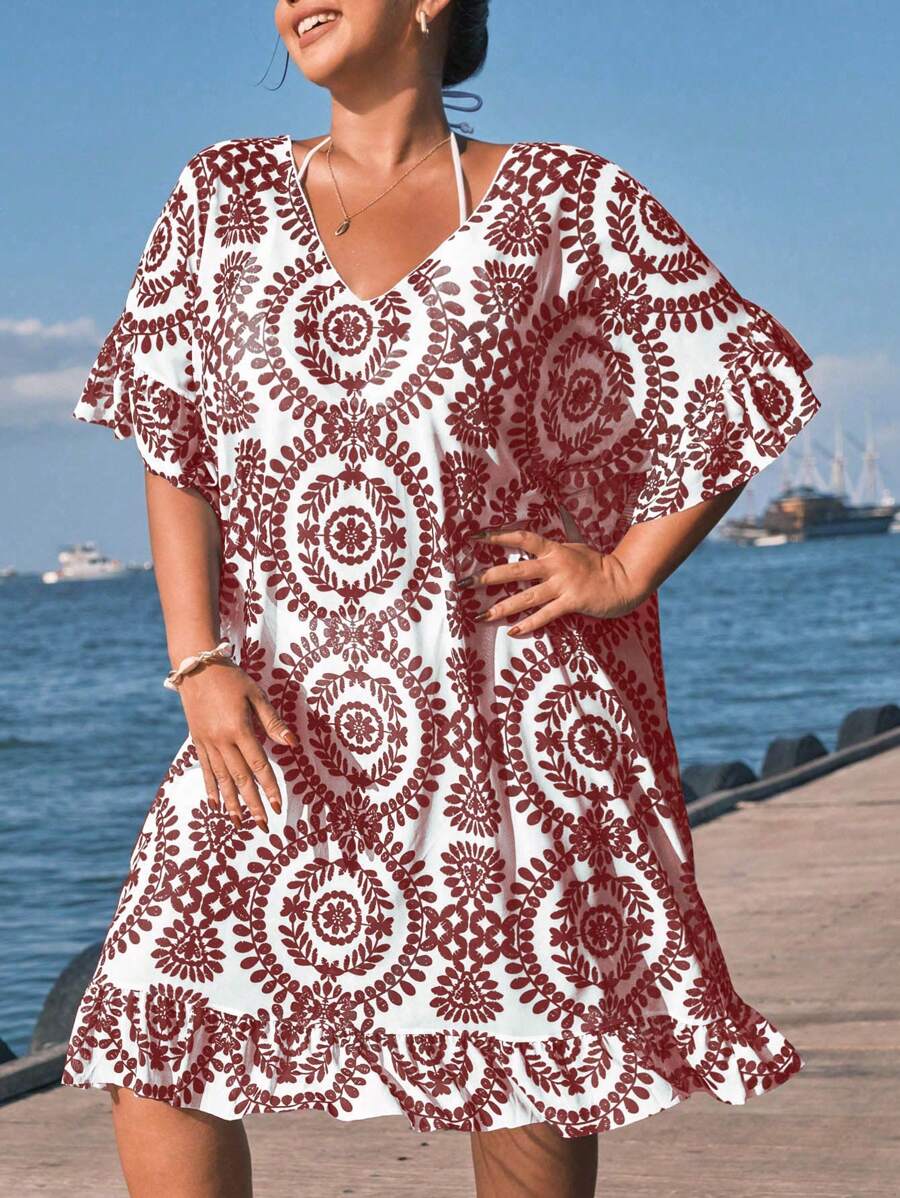 Saída de Praia Floral Plus Size